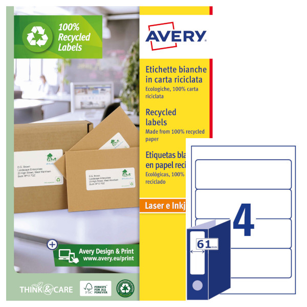 Etichette adesive in carta bianca riciclata Avery LR4761-100 vendita online