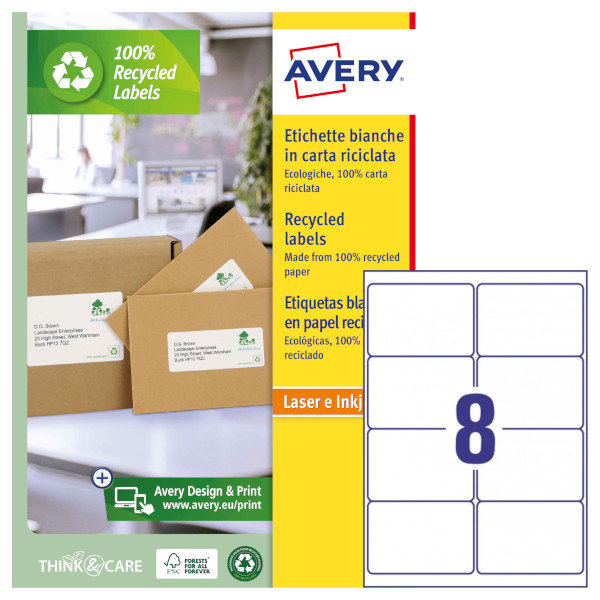 Etichette adesive in carta bianca riciclata Avery LR7165-100 vendita online