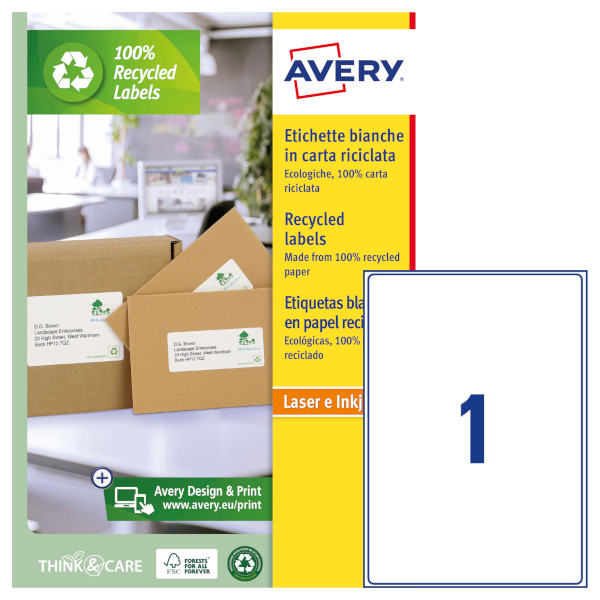 Etichette adesive in carta bianca riciclata Avery LR7167-100