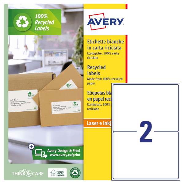 Etichette adesive in carta bianca riciclata Avery LR7168-100 vendita online