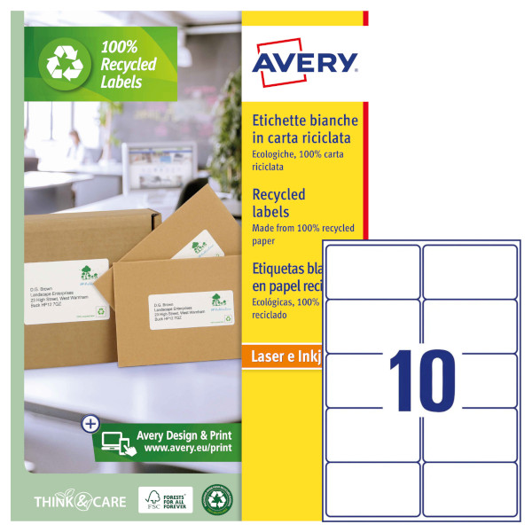 Etichette adesive in carta bianca riciclata Avery LR7173-100 vendita online