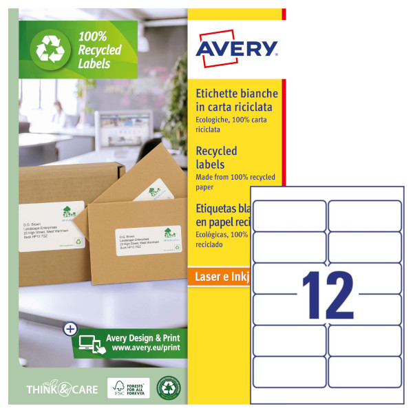 Etichette adesive in carta bianca riciclata Avery LR7177-100 vendita online