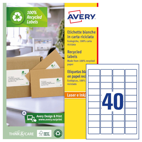 Etichette adesive in carta bianca riciclata Avery LR7654-100 vendita online