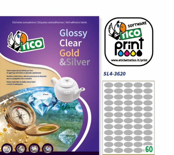 Etichette autoadesive ovali in carta argento satinato serie Silver Line SL4-3620 vendita online